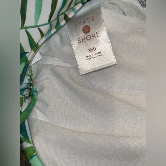 NWT Shade & Shore Green Multi Tropical Leaf Print Bikini Top Size 36D - Picture 4 of 6